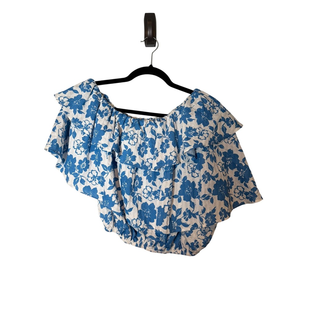 Petal + Pup Blue White Floral One Shoulder Ruffle Crop‎ Top Womens Medium - Picture 3 of 7